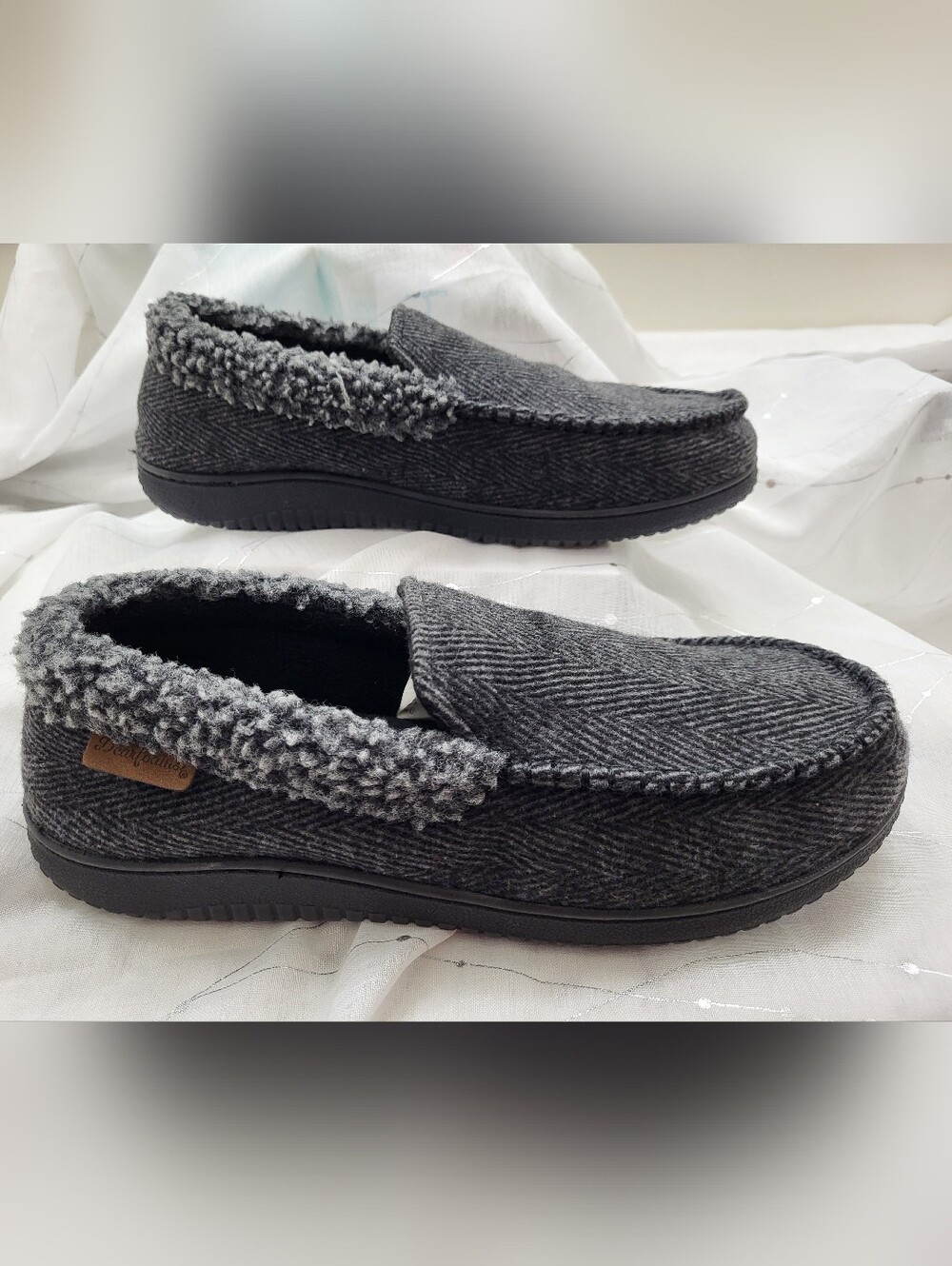 Dearfoams Mens Slippers Memory Foam Comfort Indoor Outdoor Black Gray Sz L 11-12